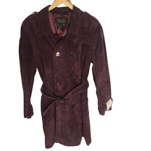 Terry Lewis Coat Womens 1X Purple Leather Trench Belted Button Front Mid Length